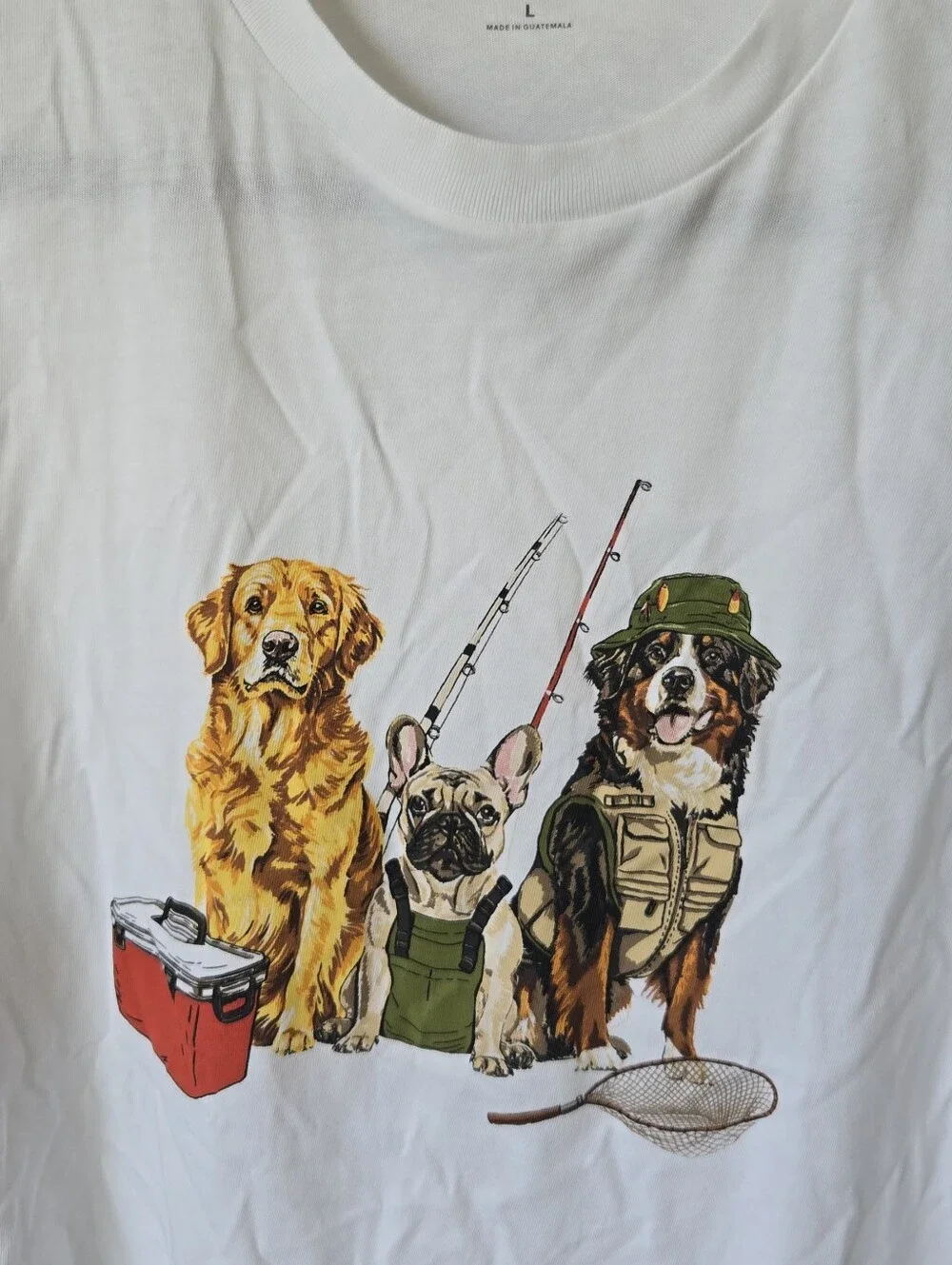 J. Crew White Tee with Fishing Dogs Graphic